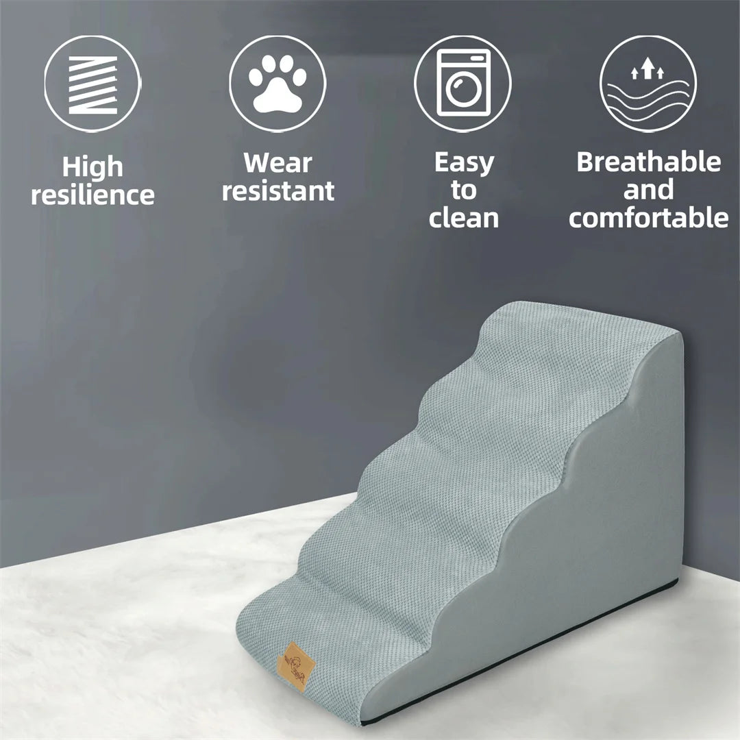 Dog Stairs 5 Steps - Pet Steps for High Beds & Sofas with Washable Cover