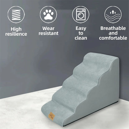 Dog Stairs 5 Steps - Pet Steps for High Beds & Sofas with Washable Cover