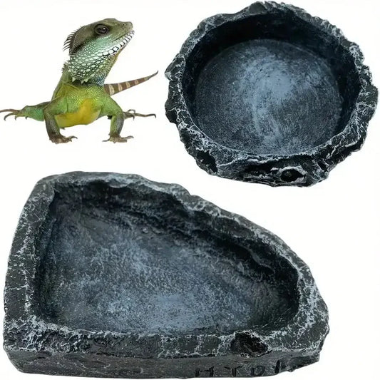 Stone-Like Reptile Bowl – Durable Feeding & Water Dish for Small Reptiles
