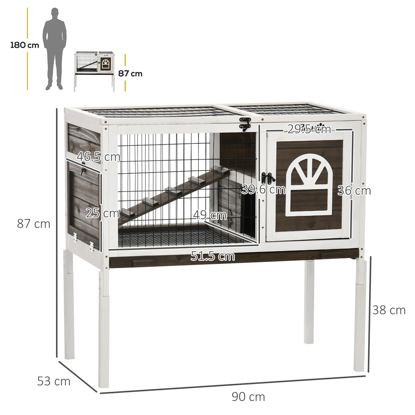 Rabbit Hutch 90cm - Wooden Small Animal House with Removable Tray & Easy Open Roof - The Best For Pets