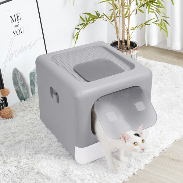 Foldable Enclosed Cat Litter Box – Sifting Tray, Scoop & Front Entry Design
