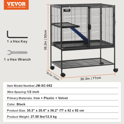 Rolling Metal Cage – 4-Tier Small Animal Habitat for Ferrets, Rats, Guinea Pigs & Chinchillas