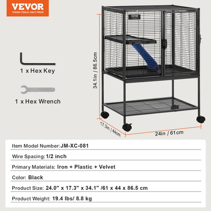 Rolling Metal Cage – 4-Tier Small Animal Habitat for Ferrets, Rats, Guinea Pigs & Chinchillas