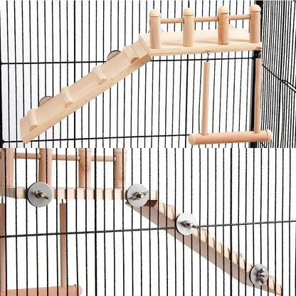 Bird Perch Platform Set – Wooden Swing, Ladder & Exercise Stand for Parrots