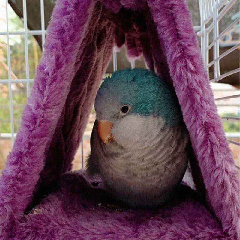 Bird Hammock Hut - Warm Plush Hanging Nest for Parrots & Small Birds