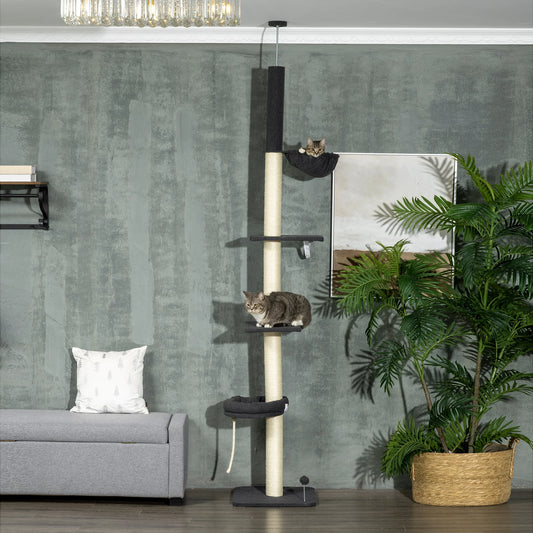 Floor to Ceiling Cat Tree - 5 Tier Adjustable with Scratching Post & Hammock - The Best For Pets