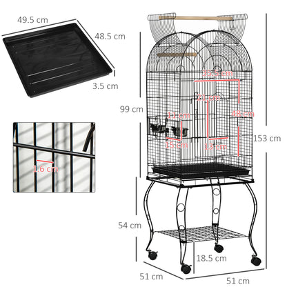 Large Bird Cage 1.53m - Parrot Cage with Stand, Wheels & Perches - The Best For Pets