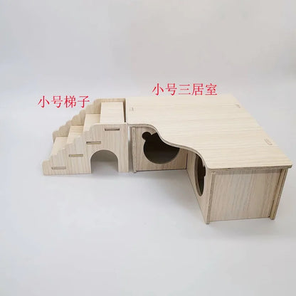 Wooden Hamster Maze House – Multi-Bedroom Nest & Platform