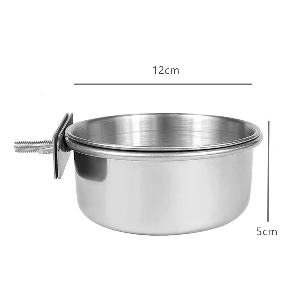 Stainless Steel Hanging Pet Bowl - Bird & Small Pet Cage Feeder