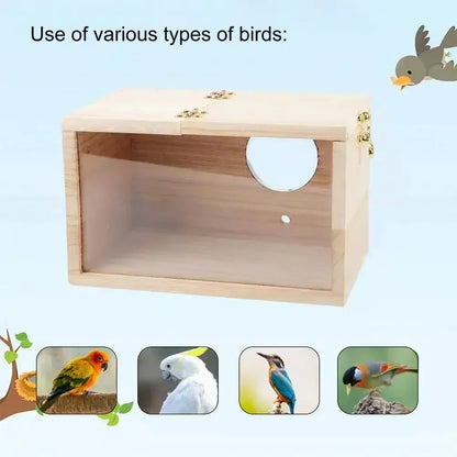Transparent Bird Nesting Box - Wooden Breeding House for Parakeets & Cockatiels