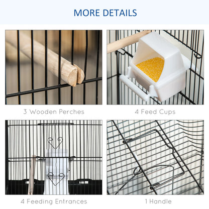 Large Bird Cage 92cm - Metal Cage with Perches, Food Bowls & Swing