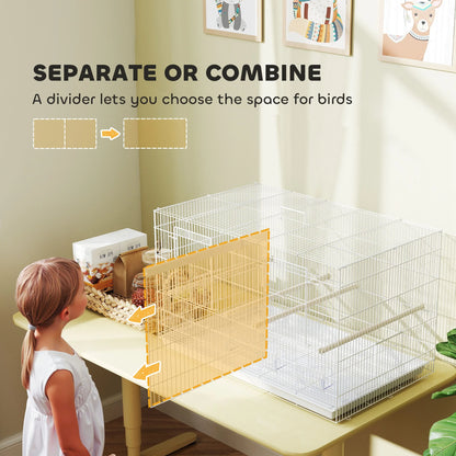 Bird Cage with Divider 76cm - 4 Wooden Perches & Slide Out Tray