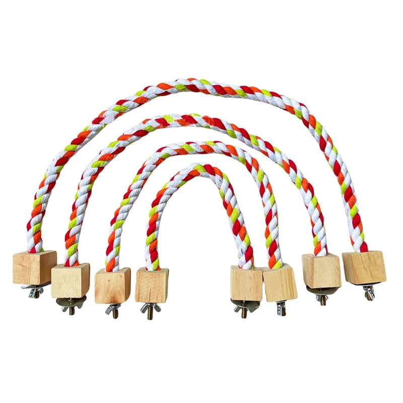 Colourful Cotton Rope Bird Swing - Wooden Climbing Toy for Parrots