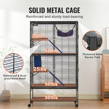 Rolling Metal Cage – 4-Tier Small Animal Habitat for Ferrets, Rats, Guinea Pigs & Chinchillas