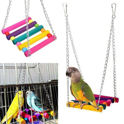 Colourful Hanging Hammock Swing 11cm - Wooden Bird Toy for Parrots