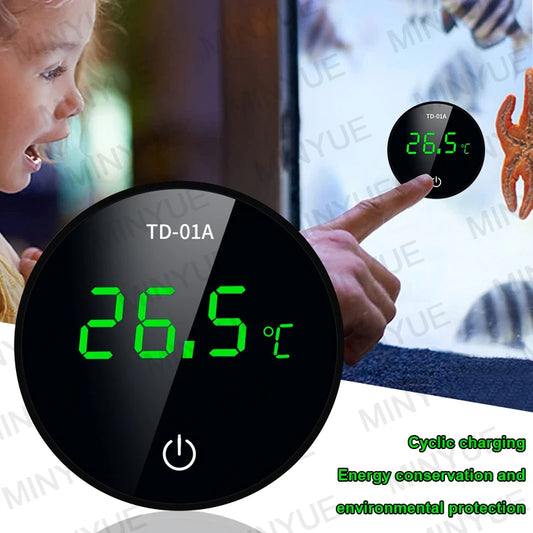 LCD Digital Aquarium Thermometer – Type-C Charging, High Precision -9.9-50℃