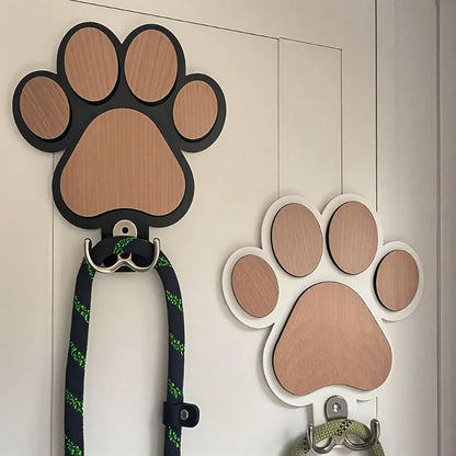 Paw Print Wooden Leash Hanger – Wall Hook for Dog Collars, Coats & Gifts for Pet Lovers