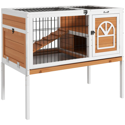 Rabbit Hutch 90cm - Wooden Small Animal House with Removable Tray & Easy Open Roof - The Best For Pets