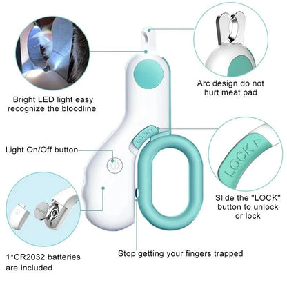 LED Light Pet Nail Clipper - Professional Claw Trimmer with Safety Lock