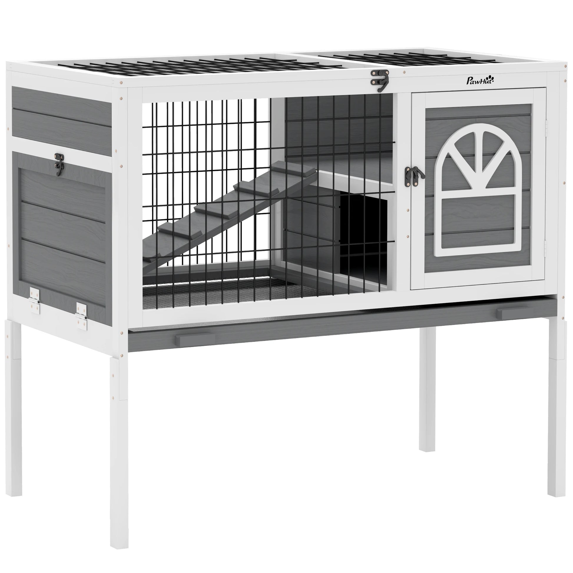 Rabbit Hutch 90cm - Wooden Small Animal House with Removable Tray & Easy Open Roof - The Best For Pets