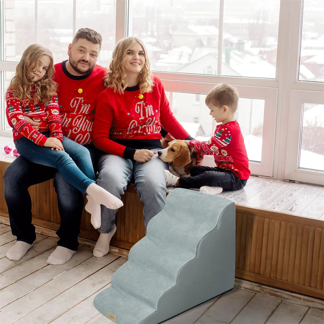Dog Stairs 5 Steps - Pet Steps for High Beds & Sofas with Washable Cover