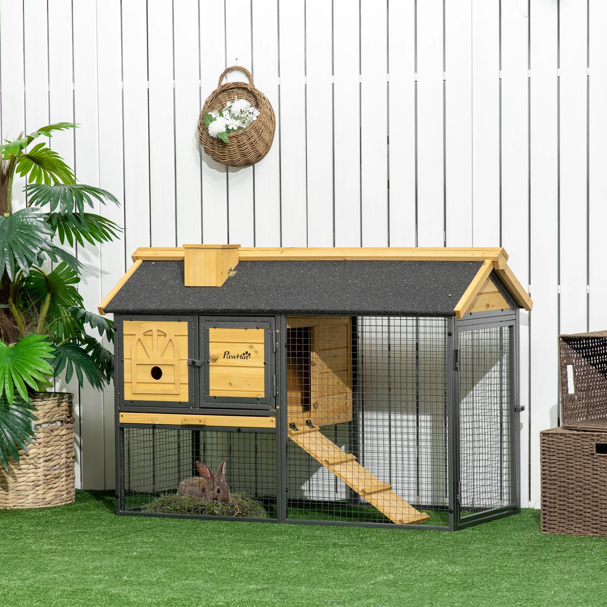 Rabbit Hutch 120cm - Outdoor Bunny Cage with Run & Removable Tray - The Best For Pets