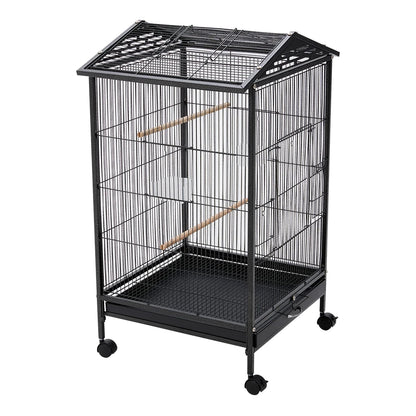 Bird Cage 86cm with Wheels - Open Play Top Metal Cage for Parrots