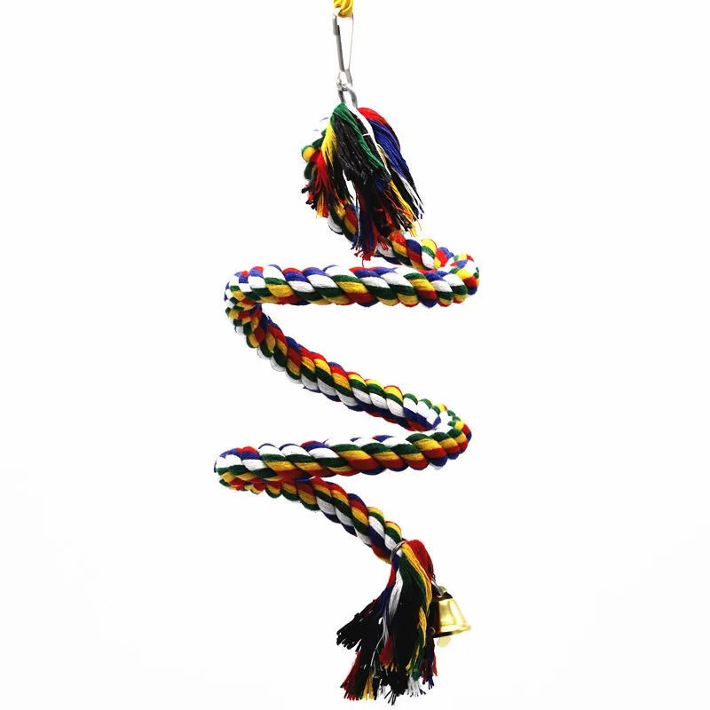 Parrot Rope Toy - Colourful Braided Hanging Perch with Bell - The Best For Pets