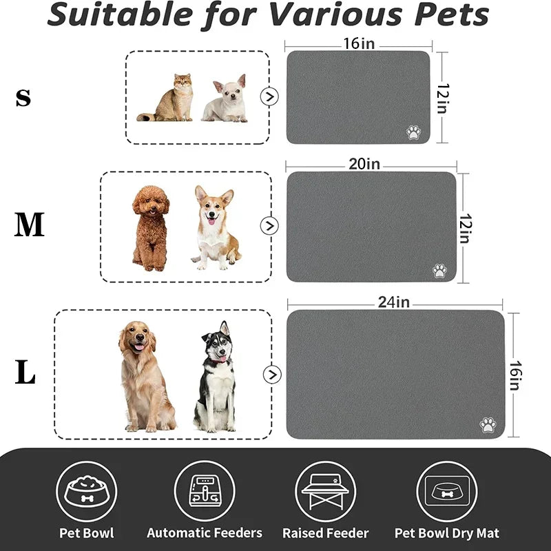 Absorbent Pet Feeding Mat – Quick-Dry Place mat for Food & Water | Easy-to-Clean Non-Slip Mat for Messy Eaters