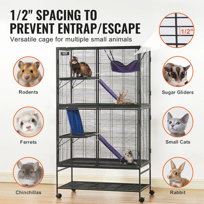 Rolling Metal Cage – 4-Tier Small Animal Habitat for Ferrets, Rats, Guinea Pigs & Chinchillas