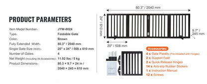 Freestanding Foldable Dog Gate – 3-Panel Expandable Pet Barrier for Narrow Spaces