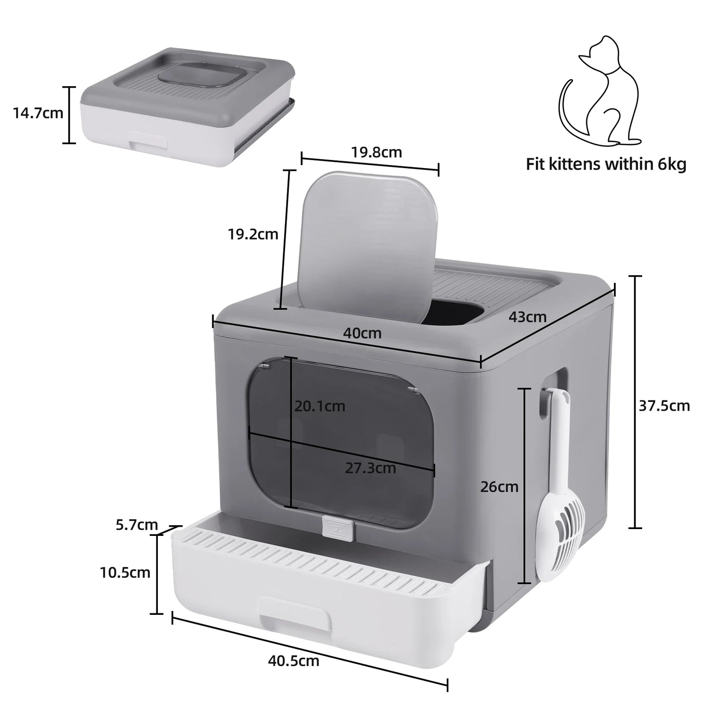 Foldable Enclosed Cat Litter Box – Sifting Tray, Scoop & Front Entry Design