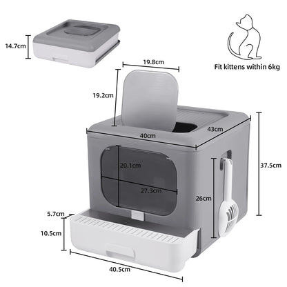 Foldable Enclosed Cat Litter Box – Sifting Tray, Scoop & Front Entry Design