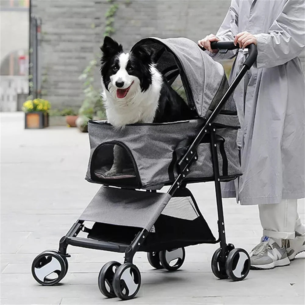 Pet Stroller with Rain Cover - Foldable 4-Wheel Pushchair for Dogs & Cats