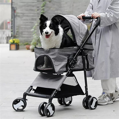 Pet Stroller with Rain Cover - Foldable 4-Wheel Pushchair for Dogs & Cats