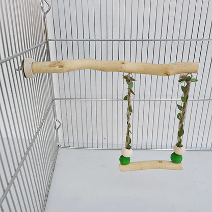 Wooden Parrot Stand Pole - Double Layer Swing with Claw & Beak Grinding