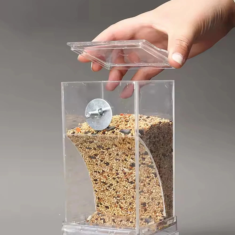 Anti-Spill Bird Feeder - Clear Transparent Food Box for Parrots