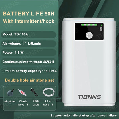 Portable USB Oxygen Pump – Dual-Use Aquarium Air Pump, Silent, 6000mAh Battery