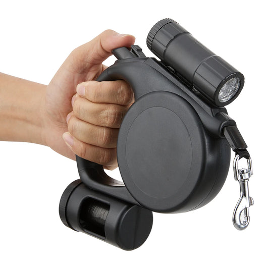 5m Retractable Dog Leash – Automatic Dog Lead with LED Flashlight & Waste Bag Dispenser