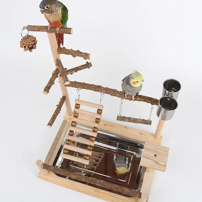 Pepper Wood Parrot Platform – Climbing Net, Ladder, Swing & Bridge Toy