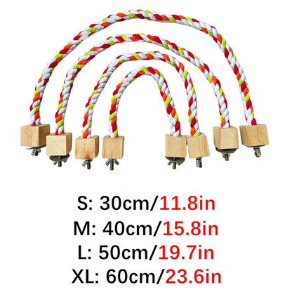 Colourful Cotton Rope Bird Swing - Wooden Climbing Toy for Parrots