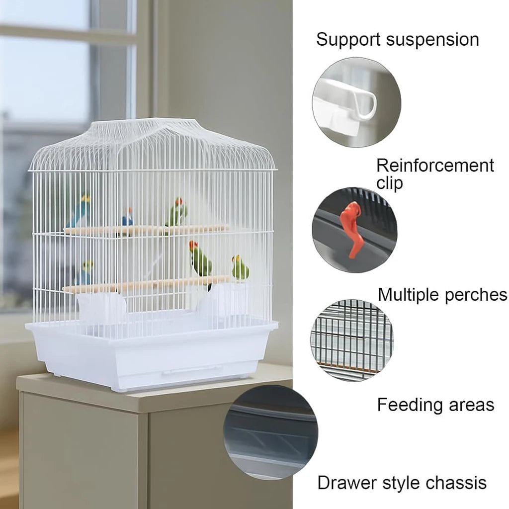 Bird Travel Cage 52cm - Portable Metal Carrier with Perch & Feeders