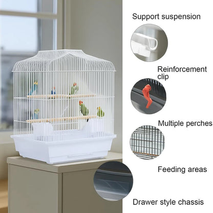 Bird Travel Cage 52cm - Portable Metal Carrier with Perch & Feeders