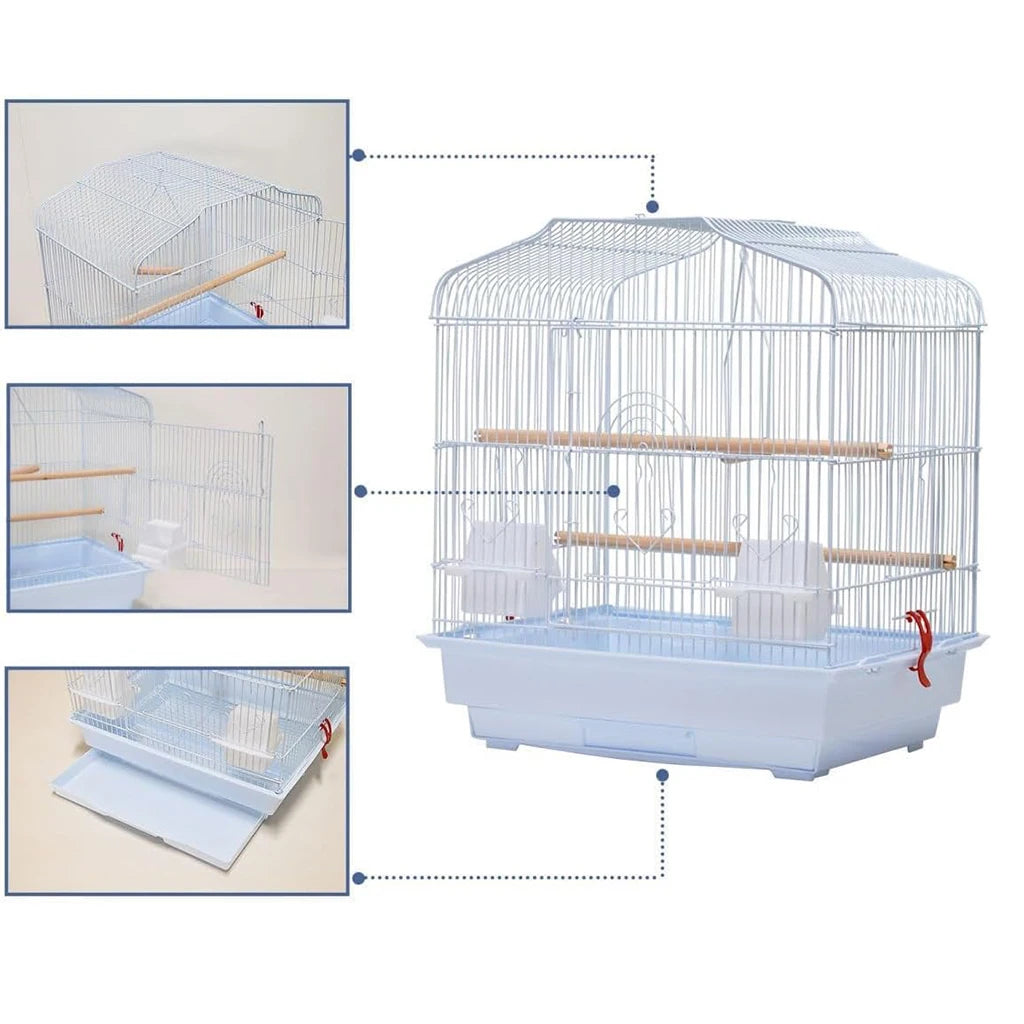 Bird Travel Cage 52cm - Portable Metal Carrier with Perch & Feeders