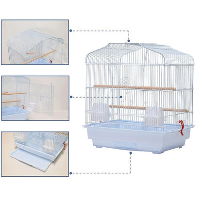 Bird Travel Cage 52cm - Portable Metal Carrier with Perch & Feeders