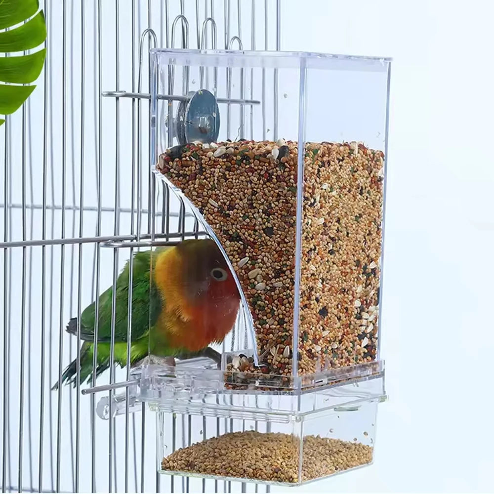 Anti-Spill Bird Feeder - Clear Transparent Food Box for Parrots