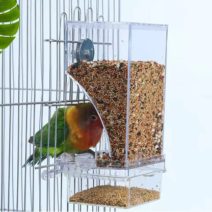 Anti-Spill Bird Feeder - Clear Transparent Food Box for Parrots