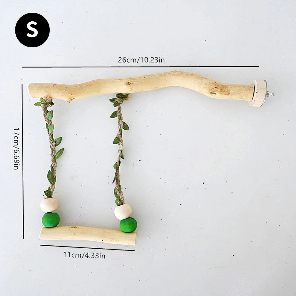 Wooden Parrot Stand Pole - Double Layer Swing with Claw & Beak Grinding