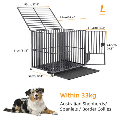 Heavy Duty Dog Crate – Strong Metal Cage with Lockable Wheels & Tray