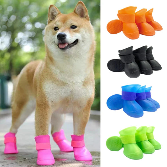 4-Piece Waterproof Dog Boots - Anti-Slip Rubber Rain Shoes for Dogs & Cats